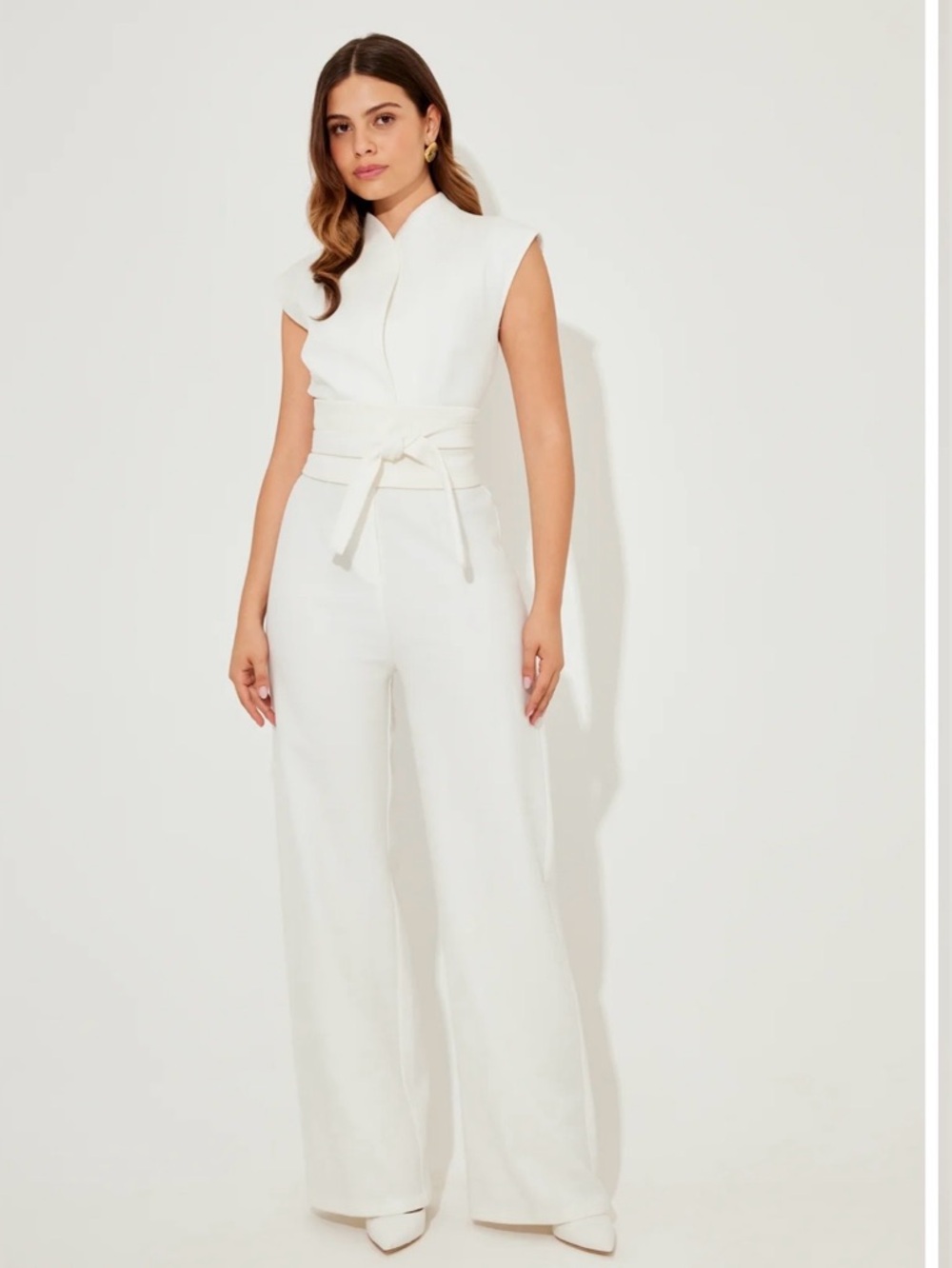 ODD MUSE- Wide-Leg White Jumpsuit with Waist Tie